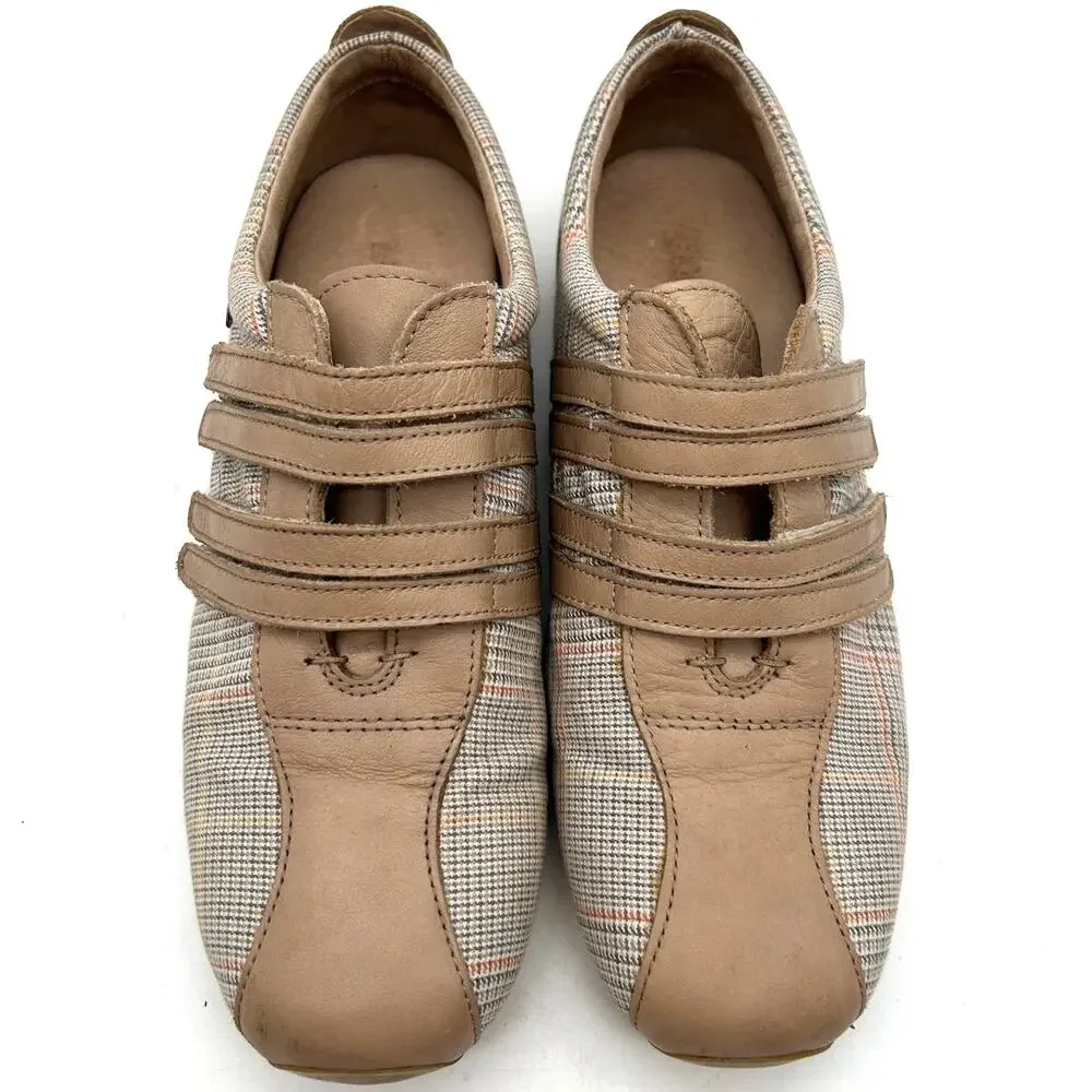 Lacoste Mystere Leather Sneakers Tan Plaid HoundstoothSize 7.5 EU 39 Preppy